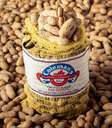 Coleman's Virginia jumbo raw peanuts in a mesh bag